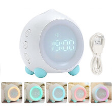 White LED Digital Alarm Clock with Night Light, USB Music Calendar, Sleep Aid Gift for Kids