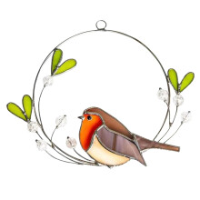 Green Hummingbird Pendant Stained Glass Bird Window Panel Spring Decor for Home Garden Yard