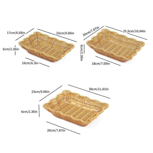 3pcs Multicolor Imitation Rattan Rectangular Basket Set - Plastic Decorative Snack Tray for Candy, Bread & Desktop Storage 2