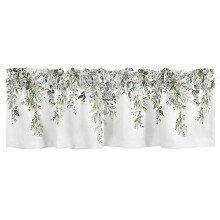 Cantonnière vert sauge à motif aquarelle de feuilles d'eucalyptus, habillage de fenêtre à œillets, ensemble sur le thème des plantes