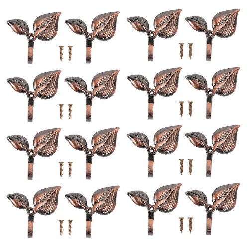 16 Red Bronze Iron Leaf Curtain Tie Backs Holders Wall Hooks Home Decor Set