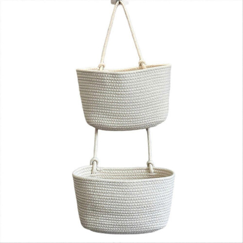 Wall-Mounted 3-Tier Woven Hanging Storage Basket -2