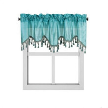 1 PC Teal Wave Valance 52"W x 18"L with Beaded Tassel Trim, Semi-Sheer Rod Pocket Curtain for Kitchen Living Room