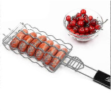 Panier à saucisses portable pour barbecue, grille en métal