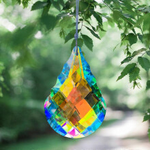 Large AB Aurora Fengshui Faceted Prism Gourd Crystal Glass Pendant Suncatcher Set