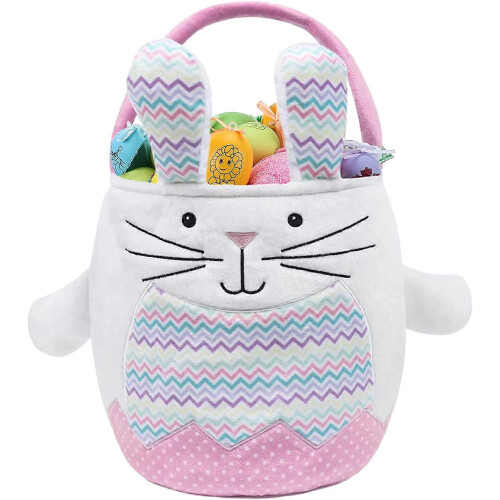 Easter Bunny Tote Bag Set - Egg Hunt Handle Basket for Candy, Rabbit Basket Bag