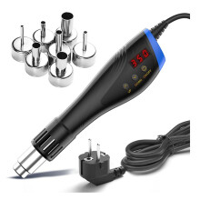 HANDSKIT 600W Conjunto de Ferramentas de Soldagem de Ar Quente Portátil com 7 Bicos, Visor Digital LCD - Soprador Térmico para Soldagem EU PLUG
