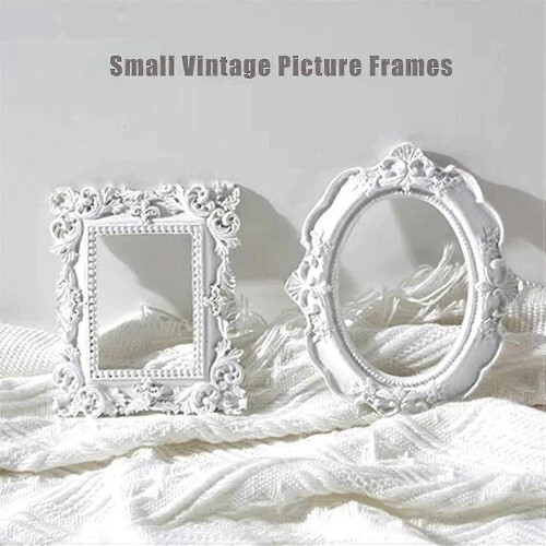 5Pcs White Mini Vintage Frames - Oval, Rectangle & Baroque Tabletop Decor for Holiday Parties 2