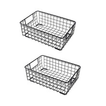 Lot de 2 paniers de rangement en fil de fer forgé noir avec poignée, pour ustensiles de cuisine.