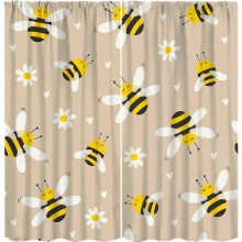 Thermovorhänge „Honey Bee Daisy“, 2 Paneele, 52 x 84 cm, Stangendurchzug, für Kinderzimmer, Wohnzimmer und Küche