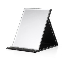 Miroir de maquillage pliable et portable avec revĂŞtement en cuir PU, miroir de table de voyage pour bureau, coiffeuse et voyages (kit noir)