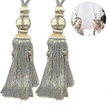 2pcs Handcrafted Braided Lantern Tiebacks – Single Hanging Ball Tassel Curtain Buckle Sling for Window Drapery Holdbacks