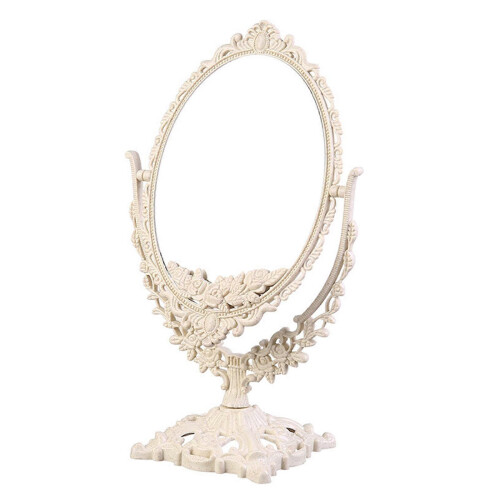 Oval Double-Sided Rotating Retro Makeup Mirror with Stand, Cosmetic Table Mirror Kit