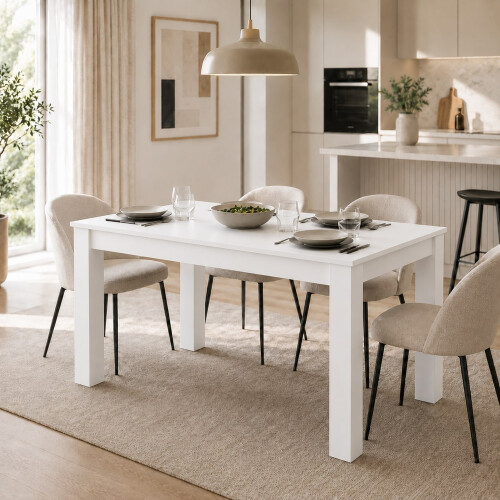 (140cm, White) Melamine Dining Table Chunky Legs 1