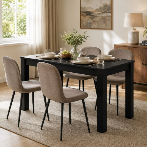 (140cm, Black) Melamine Dining Table Chunky Legs 2