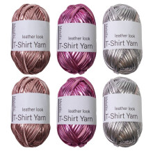 6 Roll Metallic Cloth Fabric Yarn for DIY Bag Shoes Knitting&Crocheting Flat Imitation Leather Shiny T-Shirt Yarn Thread