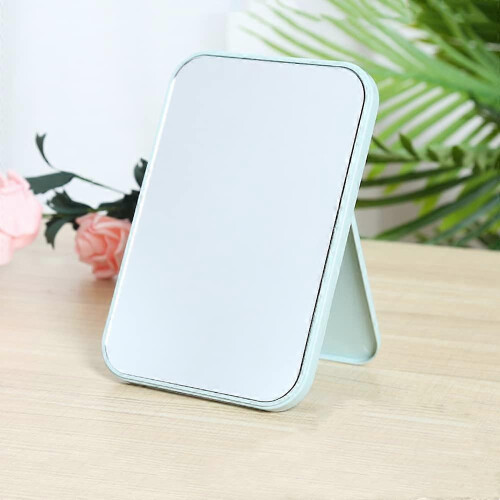 LINJOU Blue Square Minimalist Portable Makeup Mirror with Large Adjustable Stand