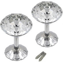 Pair of Extra Large 60mm Glass Crystal Curtain Holdbacks Tie Backs Wall Hook Tassel Holder with Chrome Base (Silver) Kit 0729