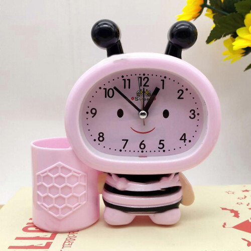 Cartoon Cute Bee Pen Holder Alarm Clock Desktop Bedside Timer Decor Set 2
