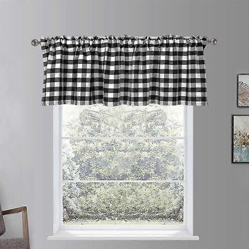 2026 Vintage Checkered Polyester Window Valance with Rod Pocket, Decorative Kitchen Window Treatment 2