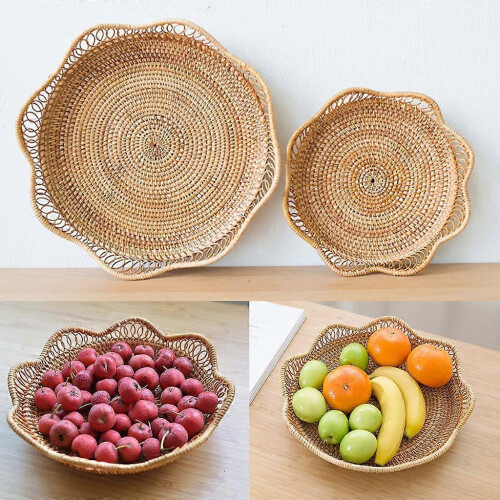 Handwoven Rattan Storage Basket Set for Fruit, Candy, Cake, Bread & Keys Display 1