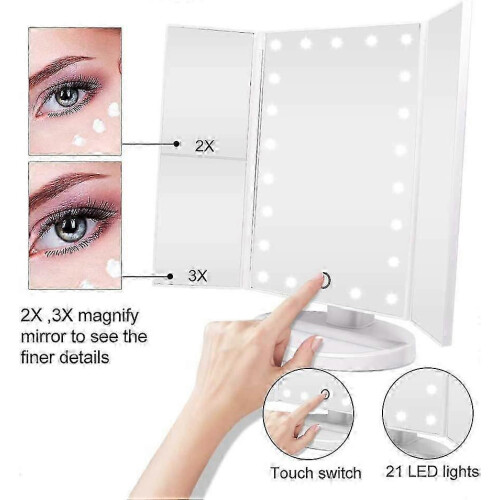 21 LED Triptych Magnifying Makeup Mirror, 10X/3X/2X Touch Screen, Dual Power Supply, 180 Adjustable 1