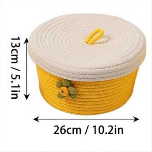 1 Pack Small Woven Cotton Rope Storage Basket with Lid Organizer Set 2
