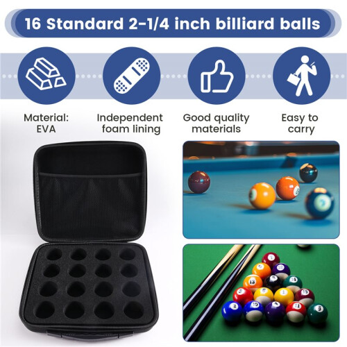 Sac de Rangement pour Boules de Billard (16 Compartiments) avec Double Fermeture Éclair - Accessoires de Billard 2
