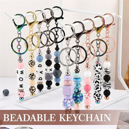 24Pcs Beaded Keychains Bulk Beads DIY Blank Keychains Metal Beaded Keychains for Beaded Keychain Crafts A 1
