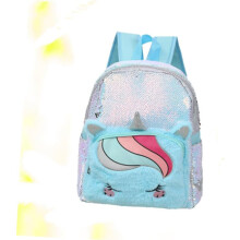 Einhorn-Schulrucksack, Kinderrucksack, hellblau, Pailletten-Plüsch, modischer Rucksack