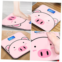Digitale Körperwaage mit Cartoon-Motiv, gehärtetem Glas und USB-Ladeanschluss, Genauigkeit auf 2 Dezimalstellen
