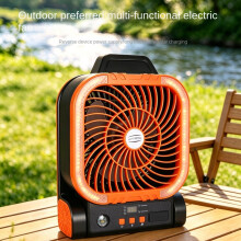 Ventilatore portatile ricaricabile a energia solare con luce LED e timer, ideale per campeggio, viaggi e attività all'aperto.