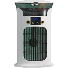 Ventilatore da tavolo portatile bianco, salvaspazio, con porta USB e luce LED colorata, ideale per casa, ufficio e camera da letto.