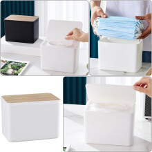 Multifunktionaler Taschentuchboxhalter für Toilettenpapier und Servietten, aus weißem PP und Bambus