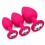 3Pc Silicone Anal Plug Set with Crystal Base Small Medium Large Body Safe Rose Red 1