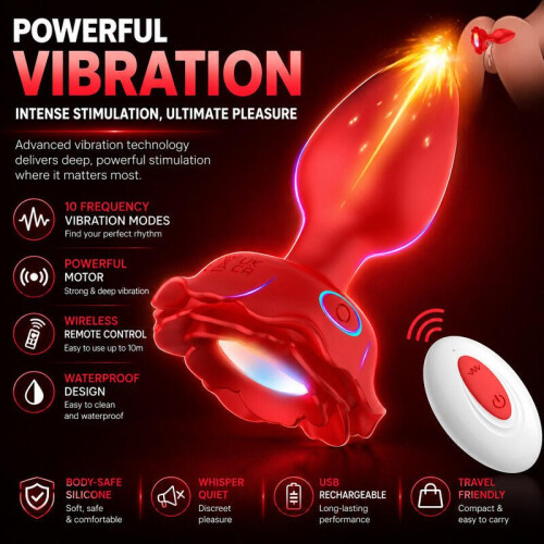 X-Toyz Remote Controlled Vibrating Butt Plug with LED Light USB Rechargeable Waterproof Black 2