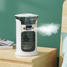 Ventilatore da tavolo portatile bianco, salvaspazio, con porta USB e luce LED colorata, ideale per casa, ufficio e camera da letto.
