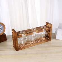 Vintage-Holzrahmen mit 3 herzförmigen Hydrokultur-Glasvasen und Glaspflanzgefäßen