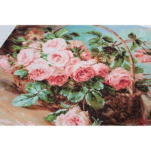 Kit de broderie - LUCA-S - Panier de roses - 42,534 cm - fils, aiguille et tissu inclus - tissu Ă broder