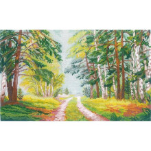 Kit de point de croix - Andriana Route forestière - Toile Aïda 16ct blanche - 44 couleurs - 32x19,5 cm