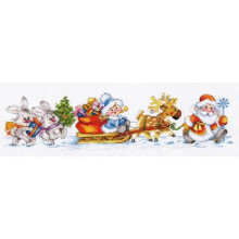 Kit de point de croix - Alisa Bonne année ! (0-186) - Toile Aïda 14ct blanc lurex - 35 couleurs mouliné Gamma - 40x10 cm