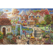 Kit de point de croix - LetiStitch Retraite dans le jardin - Aida 16ct blanc - 48x33 cm - 57 couleurs