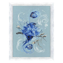 Kit point de croix - Golden Fleece RS021 Oiseau bleu - Toile Aida 16ct bleu-gris - 16 couleurs Madeira - 22x30,6 cm