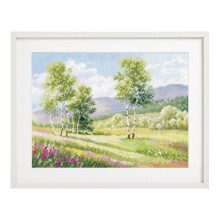 Kit de point de croix - Alisa Espaces natifs Bouleaux - 23x17 cm - Toile AĂŻda 16ct blanche - 32 couleurs