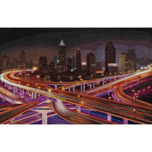 Kit de point de croix - Andriana N-28 Carrefour nocturne - Toile Aïda 16ct noire - 43x27 cm - 53 couleurs