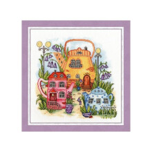Kit point de croix - Ville du thé - Aida 18ct blanc - 23,5x23,5 cm - 50 couleurs