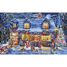 Kit de point de croix - LetiStitch L8030 Lueur du cottage - Aida 16ct blanc - 56 couleurs Anchor - 48x30 cm