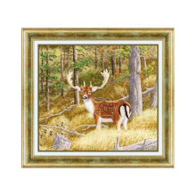 Kit de point de croix - Cerf de la forêt - Toile Aida 16ct crème - 34,5x38,5 cm - 49 couleurs