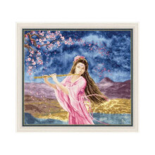 Kit point de croix - Golden Fleece Fille à la flûte - Toile Aida 18ct crème - 54x48 cm - 59 couleurs