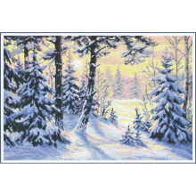 Kit point de croix compté - Oven 698 Forêt d'hiver - Toile Aïda 14ct blanc - 40x27 cm - 20 couleurs